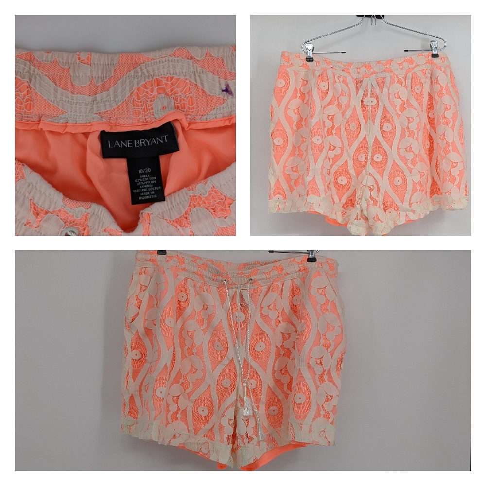 LANE BRYANT Lace Shorts Orange lace overlay